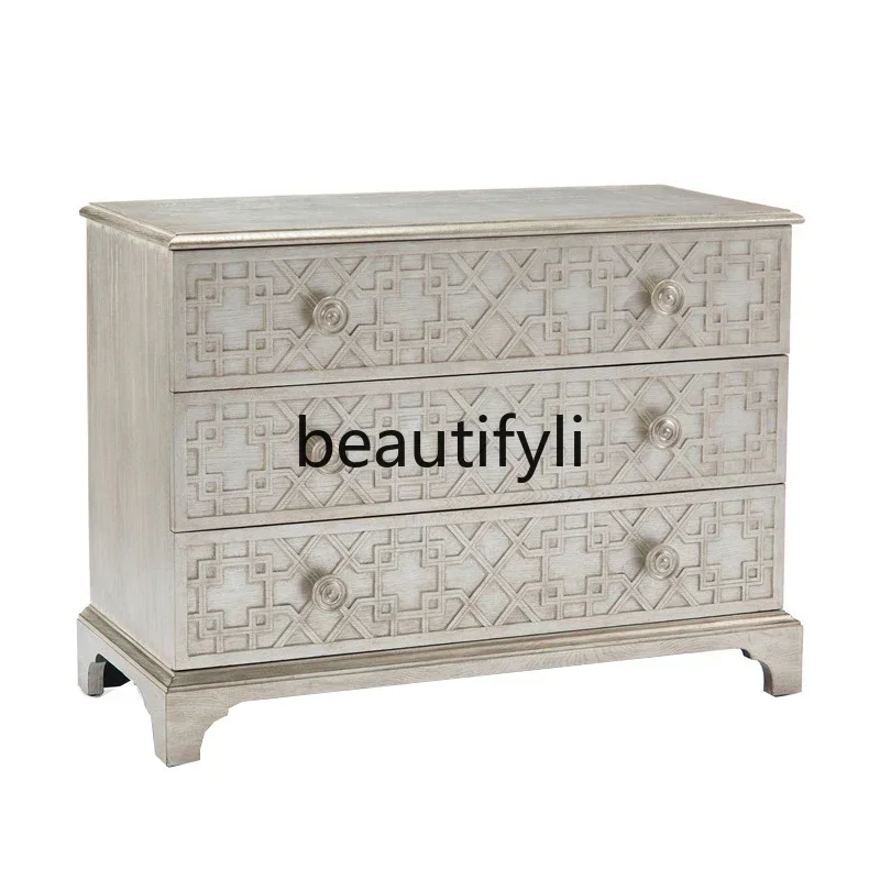 XZQAmerican light luxury entrance cabinet, solid wood entry living room, simple drawer storage locker customization