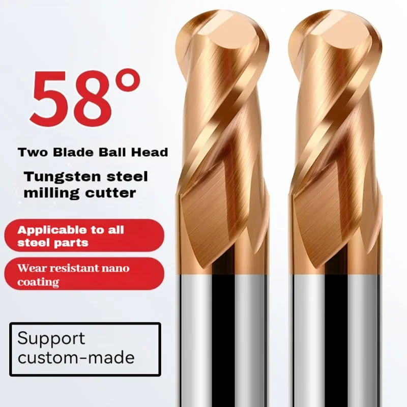 HRC58 2 Flutes Carbide Ball Nose End Mill Tungsten steel Cutter CNC Router Bit Milling Tool R0.5 R1 R2 R3 R4 R5 R6 Cutting tools