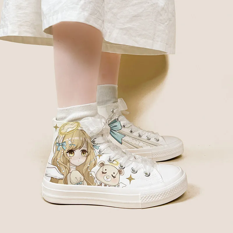 

Original 2025 New High Top Canvas Shoes For Female Students Lace Lace Tied White Shoes Autumn/winter Velvet Casual Shoes
