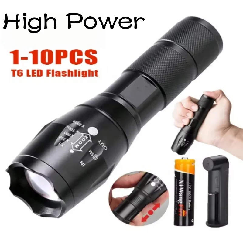 

High Power T6 LED Flashlights Camping Torch 5 Light Modes Zoom Light Aluminum Alloys Waterproof Material External 18650 Battery