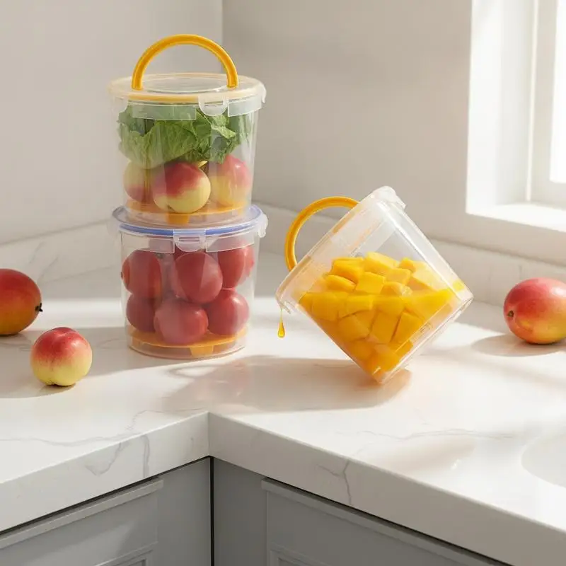 Clear Plastic Food Storage Containers With Airtight Lid Handle And Drain Tray For Picnic Kitchen Fruit Veggie Use