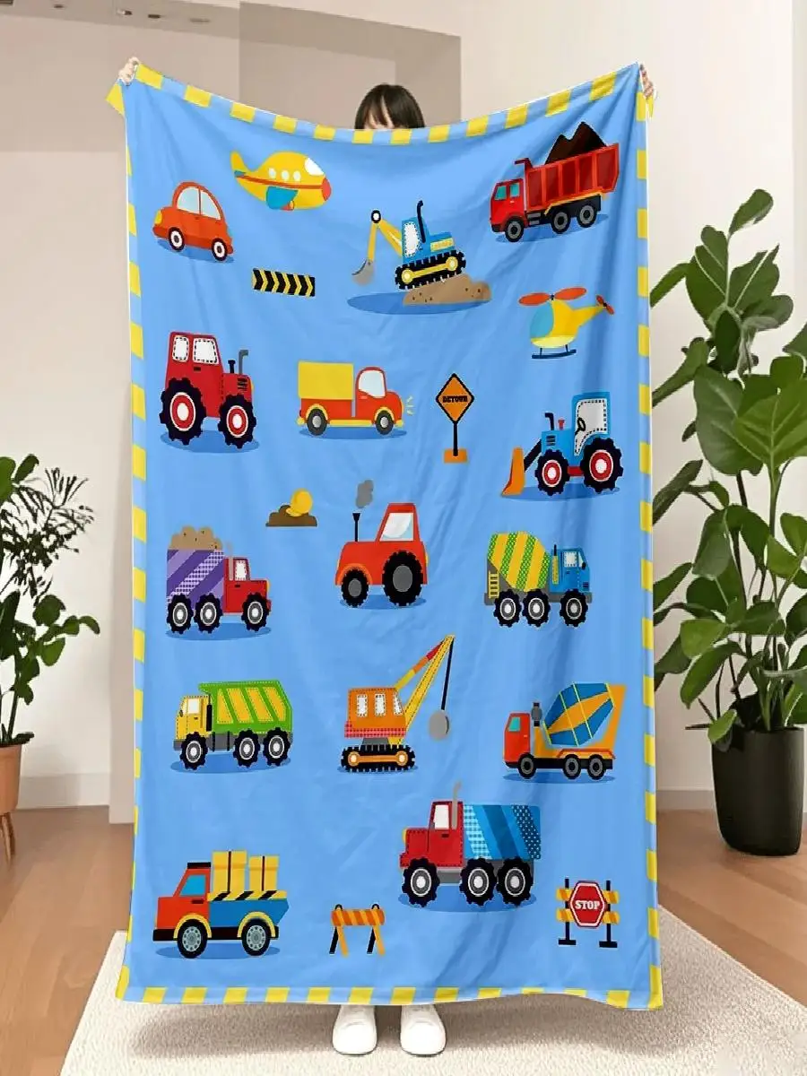 Cute Soft Small Truck Car Blanket Comfy Fleece Flannel Plush Blue Throw Blankets Perfect Gifts for Kids and Adults
