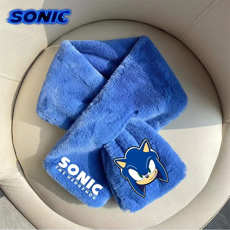 Sonic Plush Scarf Winter Warm Girl Kids Cartoon Kawaii Neck Scarve Thickened Scarf Stuffed Soft Boys Birthday Christmas Gift