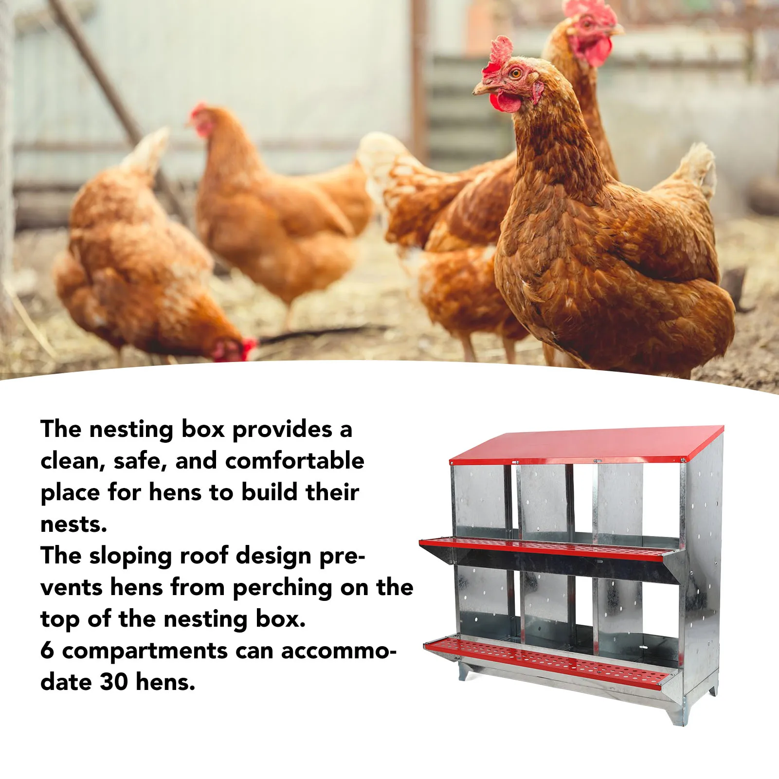 Chicken Nesting Box 6 Compartments Poultry Nest Box Chicken Egg Laying Coop for Farm Husbandry