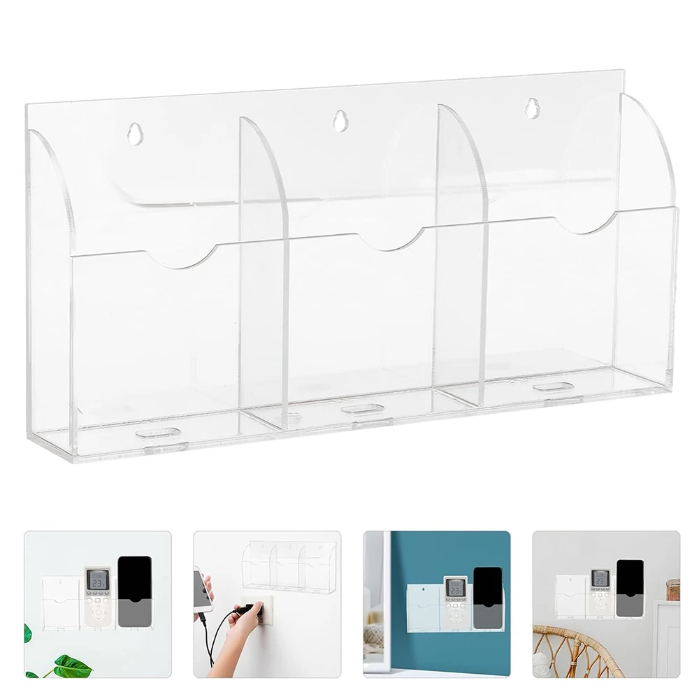 

Transparent Acrylic Remote Control Storage Box Organizer Case Wall Shelf Mobile Charge Shelves No Punching Storage Box