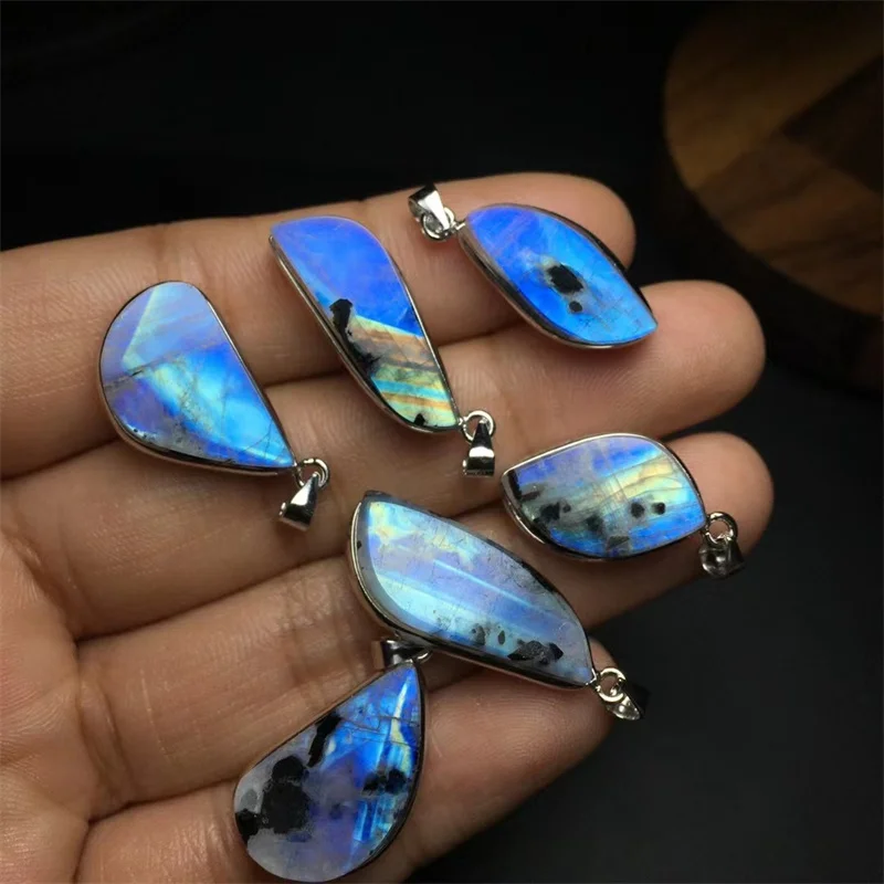 S925 Natural Blue Moon Stone Pendant Jewelry Making For Earring Bracelet Reiki Healing Stone DIY Accessories