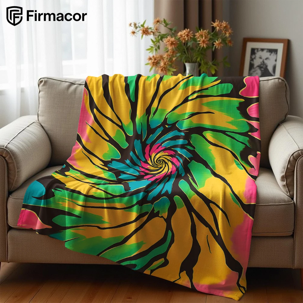 Tie Dye Swirl Cartoon Anime Print Flannel Blanket Soft Warm Throw for Kids Bedroom Sofa Bed Christmas Office Car