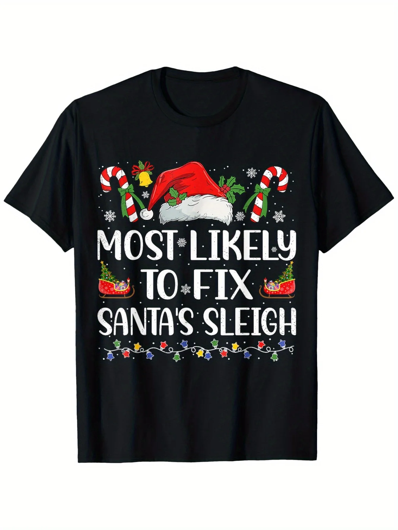 

Christmas T-Shirt Most Likely to Repair Santa's Sleigh - Holiday Design, 100% Cotton, Black, S-XXXL, Unisex