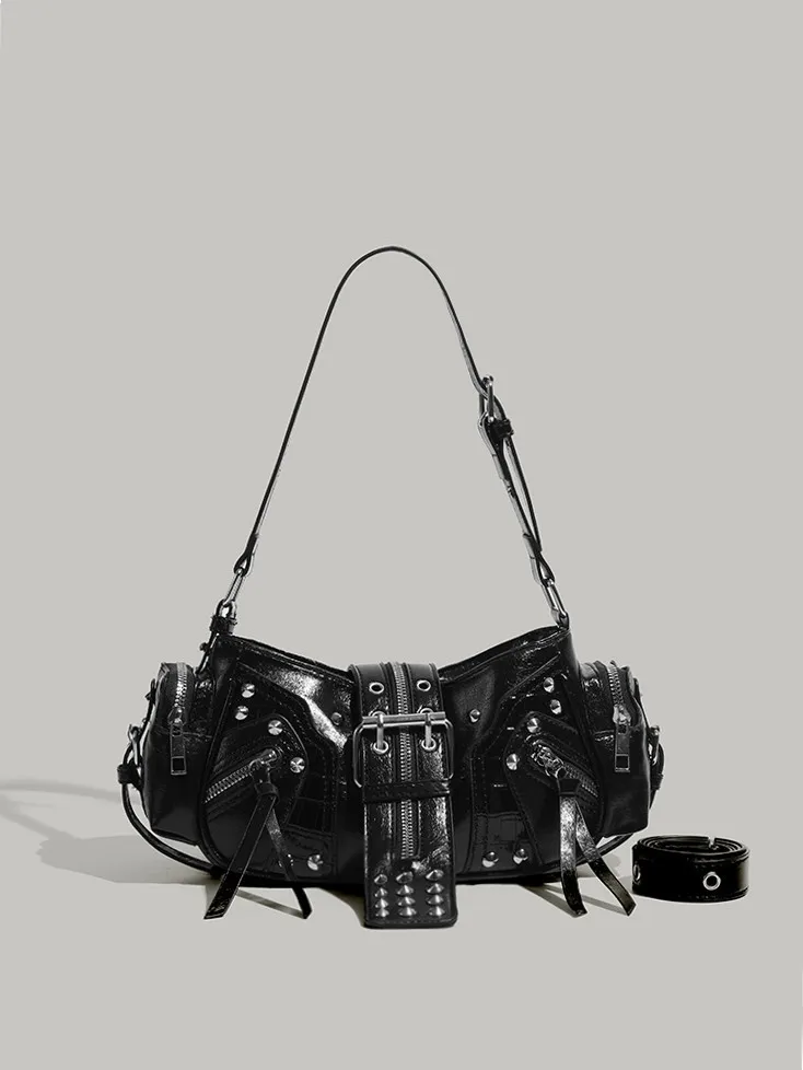 

Y2K Punk Studded Crossbody Bag for Women, Vintage Motorcycle Underarm Belt Bag, Retro Edgy Shoulder Purse for Daily Use