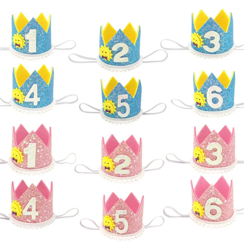 

1Pcs 1 2 3 4 5 6 Year Birthday Crown Headband Caps Baby Boy Girl Birthday Party Decor Hat Prince Priness Hair Accessory Supplies