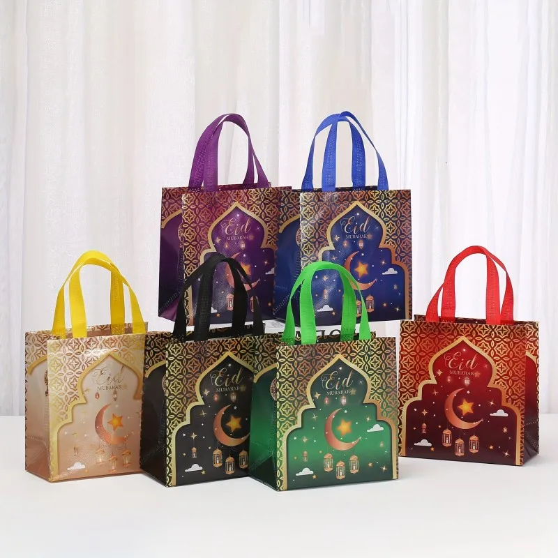 

12pcs Happy Diwali Theme Gift Packing Bag Non-Woven Shopping Tote Bag for India Diwali Festival Party Favors Bag Decoration