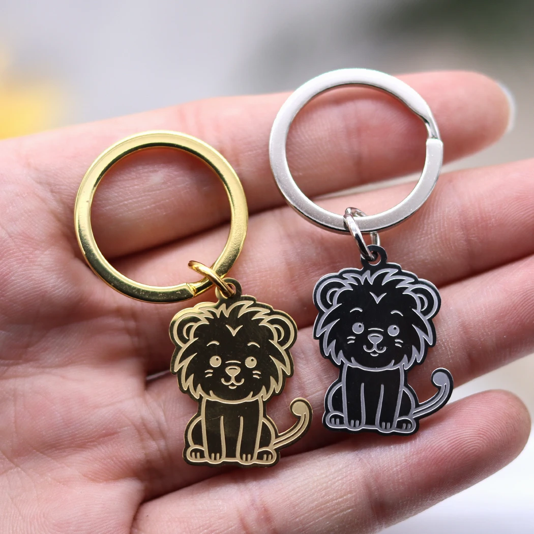 Cute Little Lion Pendant Key Chain Key RingKeel Chains Choker Stainless Steel Charm Punk Key Chain Key Ringfor Women Men Kids