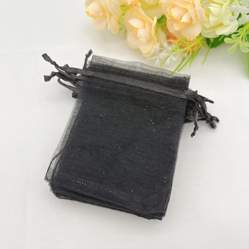 

Black Drawstring Organza Gift Bags, Wedding Packing, Jewelry Storage Bags, Sachet Pouch, Wholesale, 100Pcs