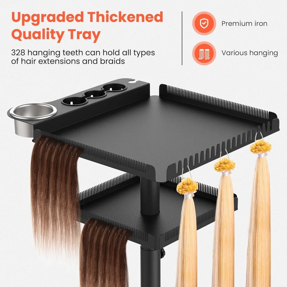 Rolling Salon Tray on Wheels, Metal Hairstylist Tray with Holder and Hair Separator Stand with 2 Magnetic Hair Color Bowls