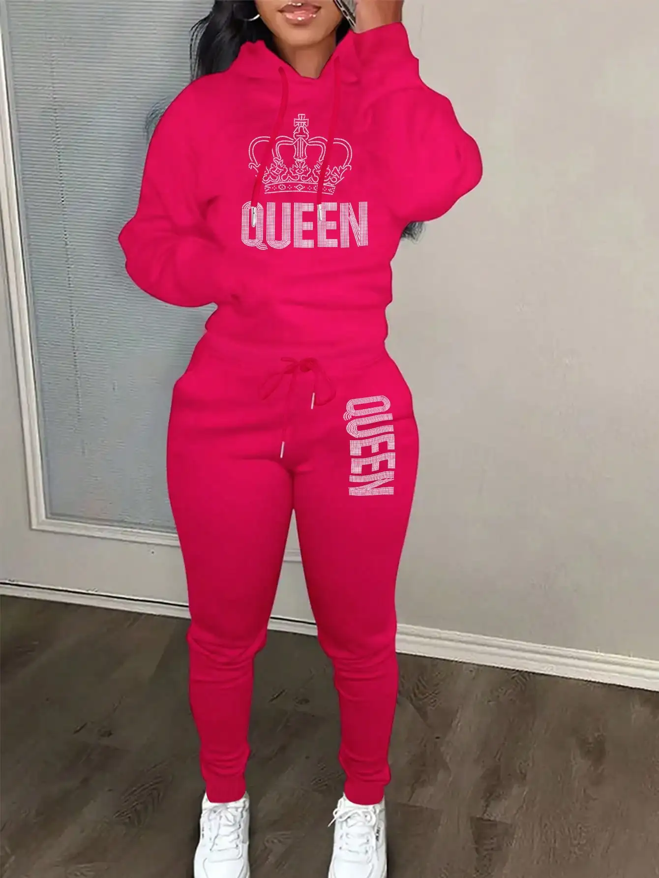 Queen\'S Big Crown Printed Women Hoodie set Street Hip Hop Clothing Casual Female 2pcs Clothing Plush sweatshirt Y2K Youthful