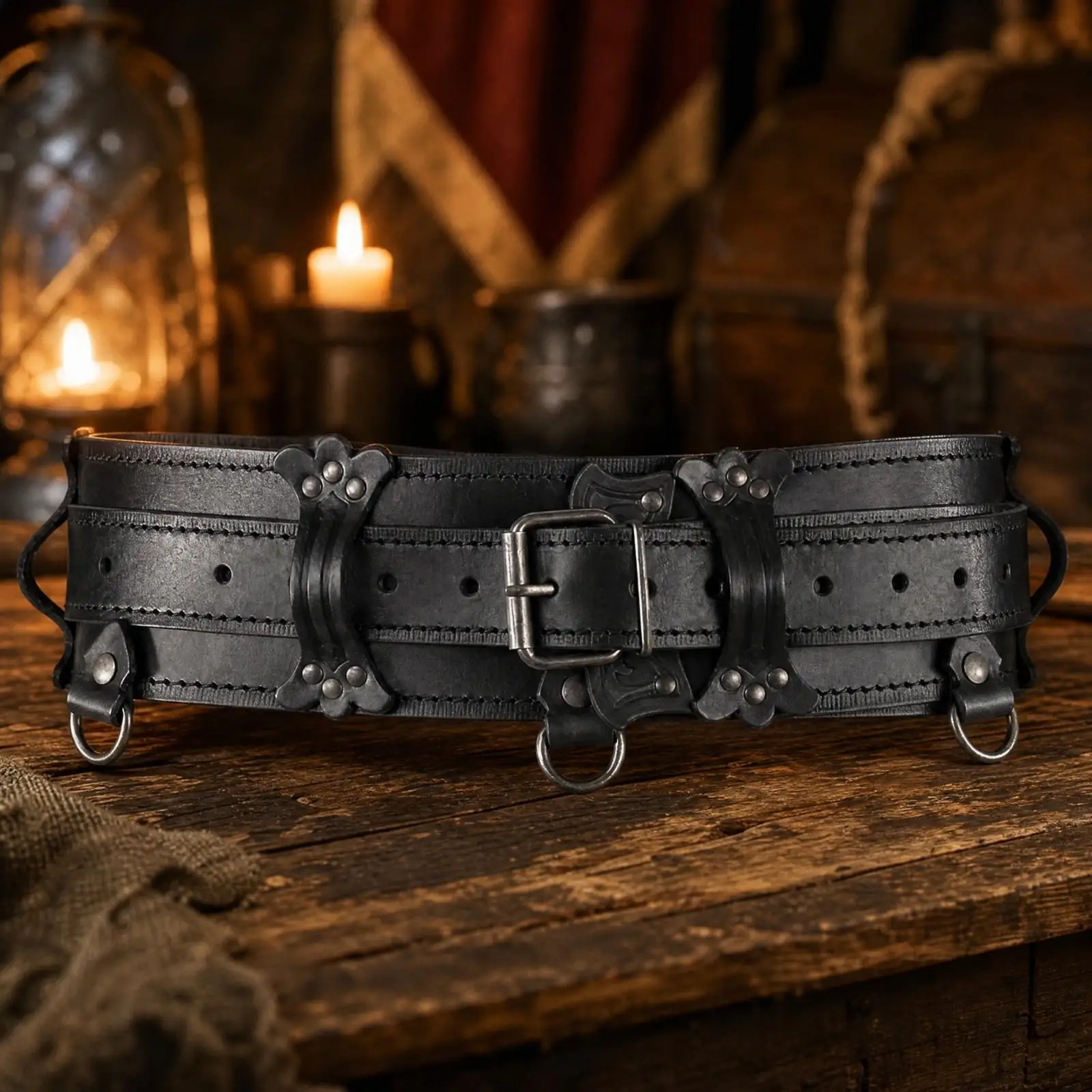 Steampunk Medieval Cosplay Belt Wide Leather Waistband for Renaissance Faire LARP Roleplay Stage Performance