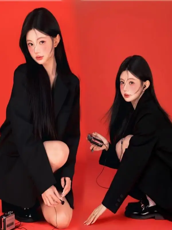 

Elegant Black Suit Theme Photography Costume for Girls Artistic Photo Studio High-End Feeling Pure Desire Teenage Girl Clothes