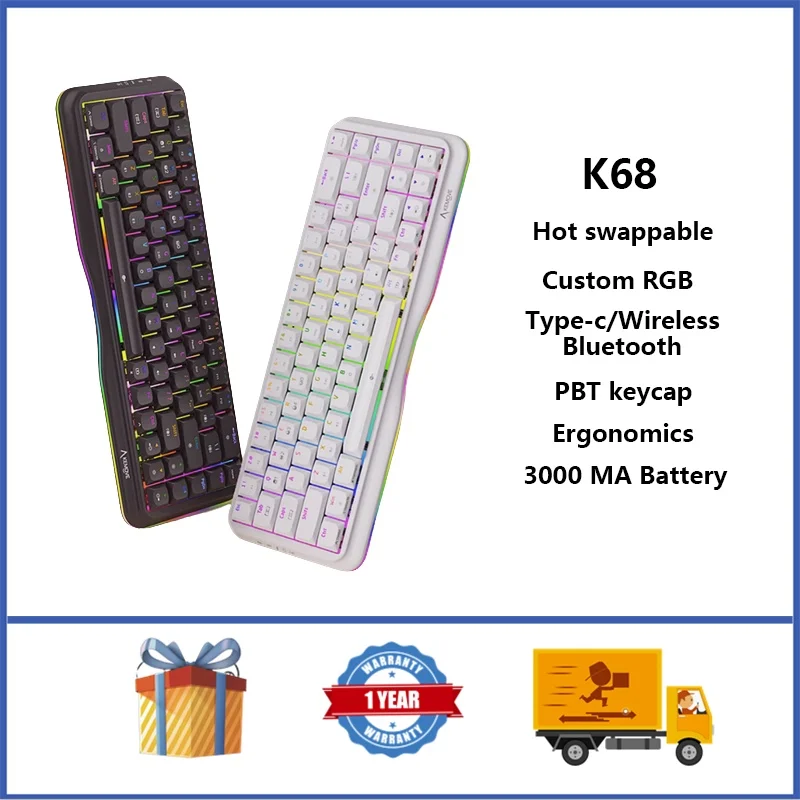 KEMOVE K68 Wireless Mechanical Keyboard RGB Hot swappable 68 Key Custom Game Keyboard PBT Keycap