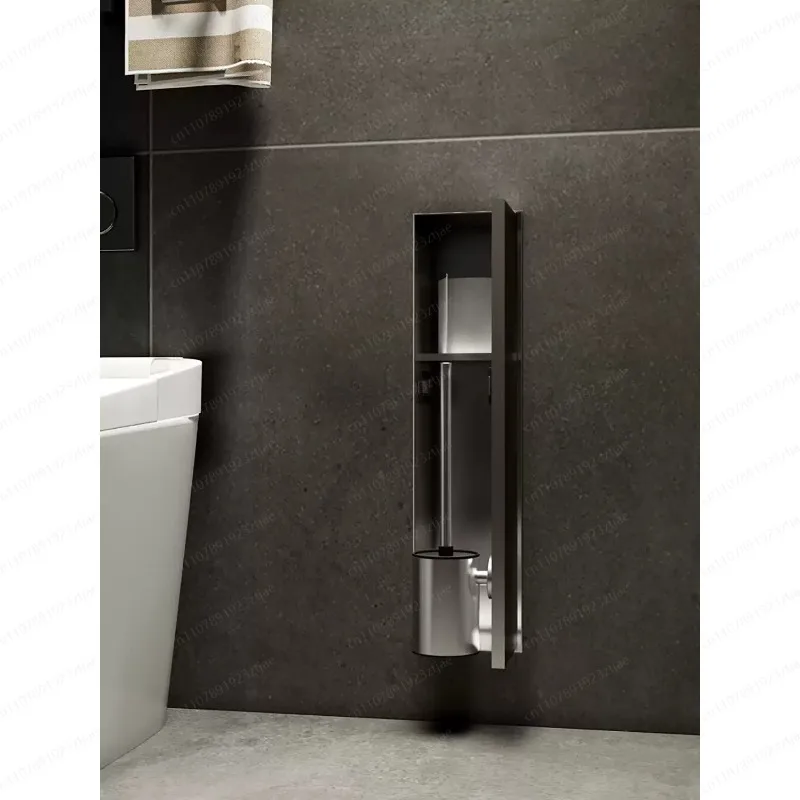 Stainless Steel Embedded Wall Cabinet, Bathroom Organizer, Toilet Brush Holder, Paper & Spray Gun Storage