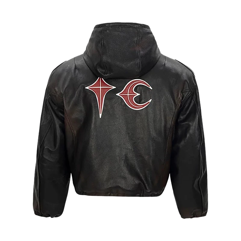 Thug Club 新作 ニッチ ストリートウェア ブランドデザイン - 厚手の暖かいPUレザー フード付きジャケット コットン裏地付き