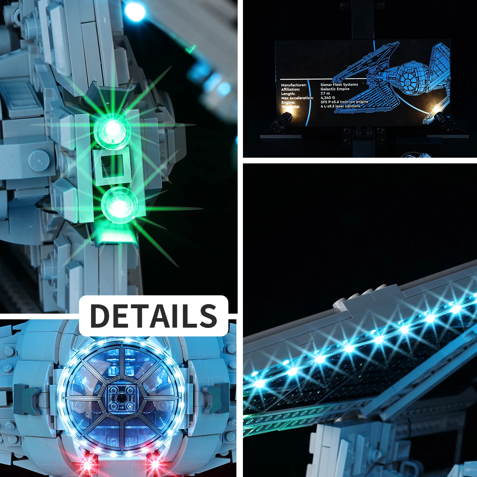 مجموعة إضاءة LED بدون نموذج مناسبة لـ LEGO Star War TIE Interceptor 75382 (باستثناء مكعبات البناء)