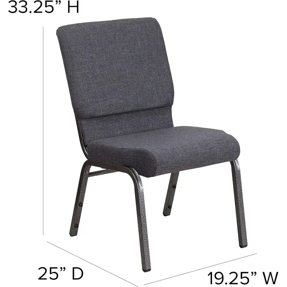 4 Pack 18.5 Stackable Church Chairs in Charcoal Fabric with Silver Vein Accents