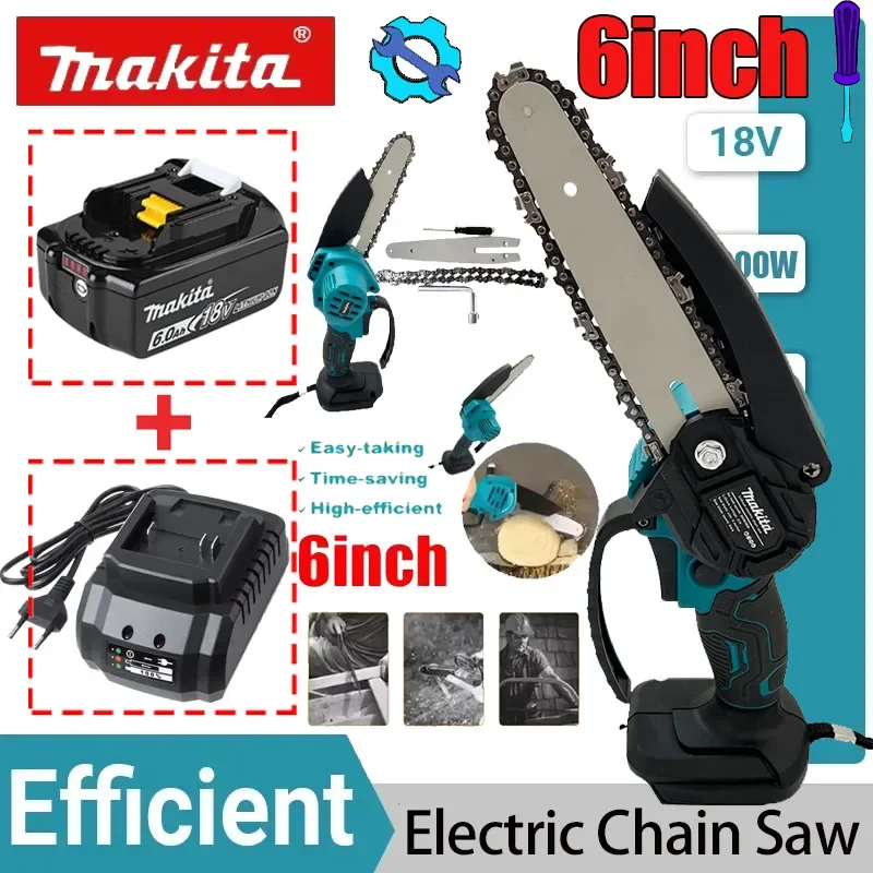 

Электрическая цепная пила Makita 6 дюймов, ручная портативная пила для распиловки древесины, садовый инструмент для обрезки деревьев, электроинструмент с зарядным устройством