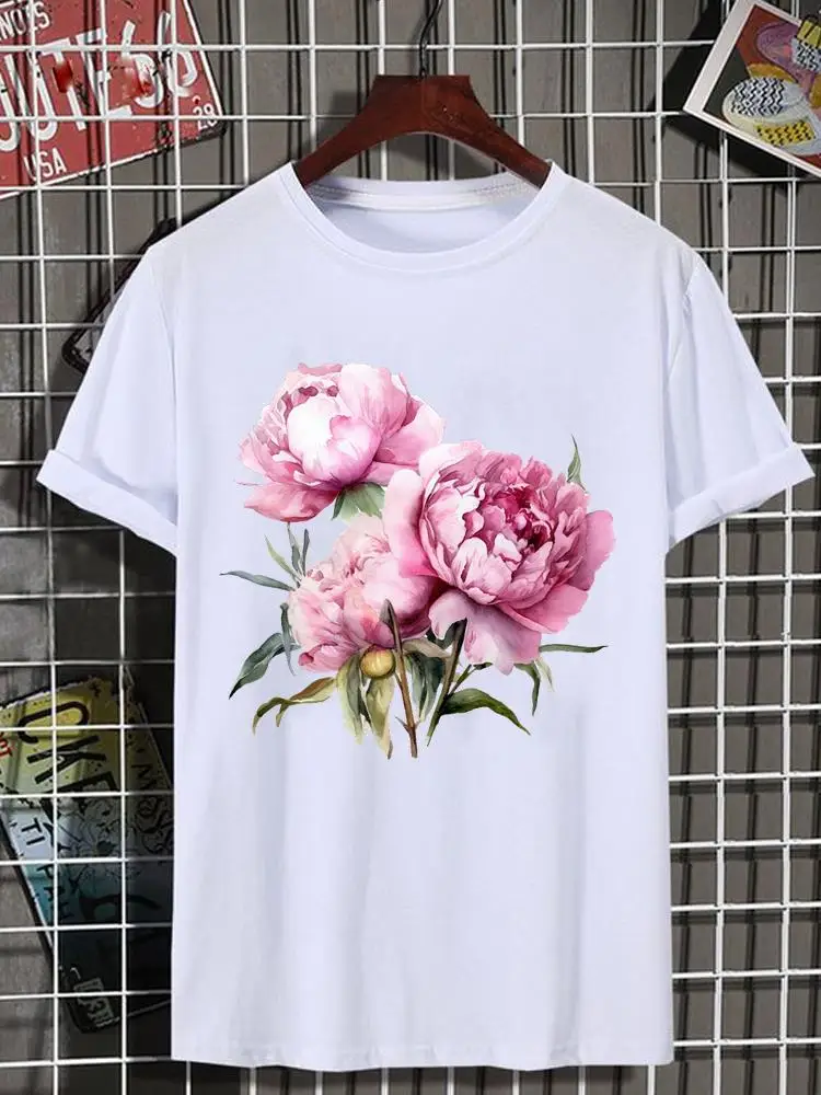 

Watercolor Cute 90s Women Top Lady Female Shirt Tee Short Sleeve Graphic T-shirt Print Fashion O-neck Flower Clothing Clothes