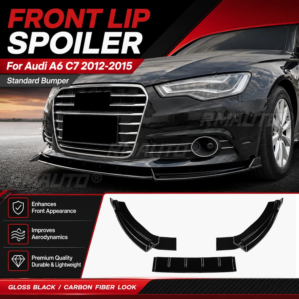 Frontstoßstangenlippe Splitter Spoiler 3-teilig Glänzend Schwarz Carbon-Optik Für Audi A6 C7 2012-2015 Auto-Zubehör