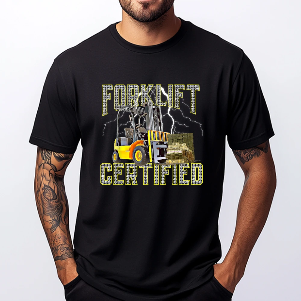 

Retro Style Funny Forklift Operator Forklift Certified Black T Shirt Luxury Brand Vintage Style