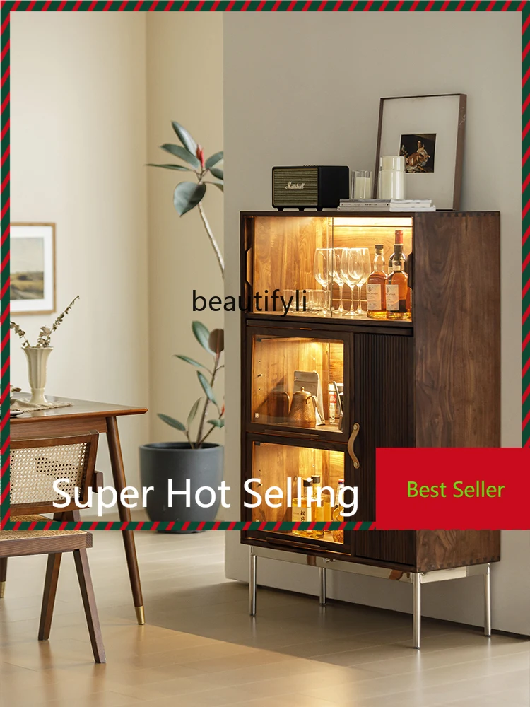 

M71 Black Walnut Solid Wood Wine Cabinet Display Cabinet Made of Glass with Light Sideboard Tea Cabinet Wall Home Hand