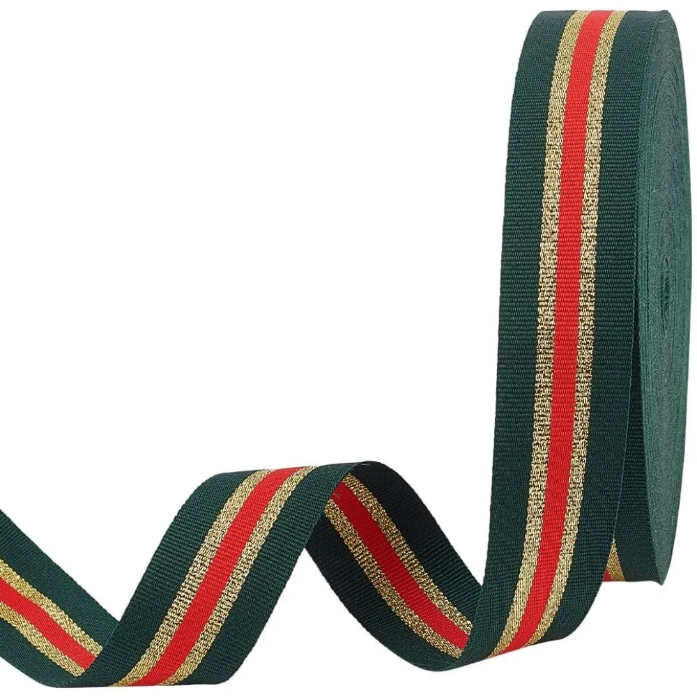 

25 Yards Sparkle Polyester Glitter Ribbon Stripe Ribbon Clothes Accessories Flat Dark Green 1 inch(25mm)