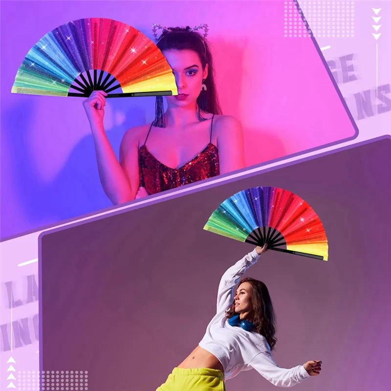 

AB15-4Pcs Handheld Fan Handheld Rave Fan Performance Clack Dance Fan Chinese Festival Fan Decorative Folding Fan