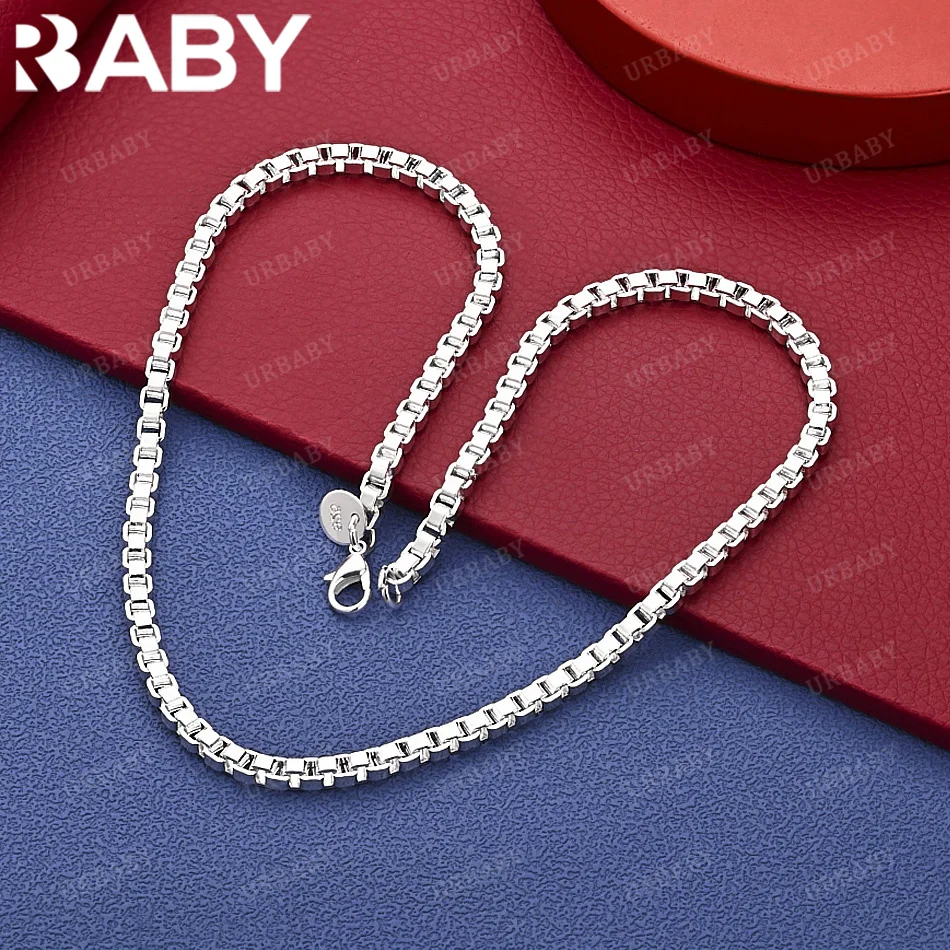 

URBABY 45cm 925 Sterling Silver Box Chain Necklace Charm Trend Birthday Gifts Fashion Party Fine Jewelry