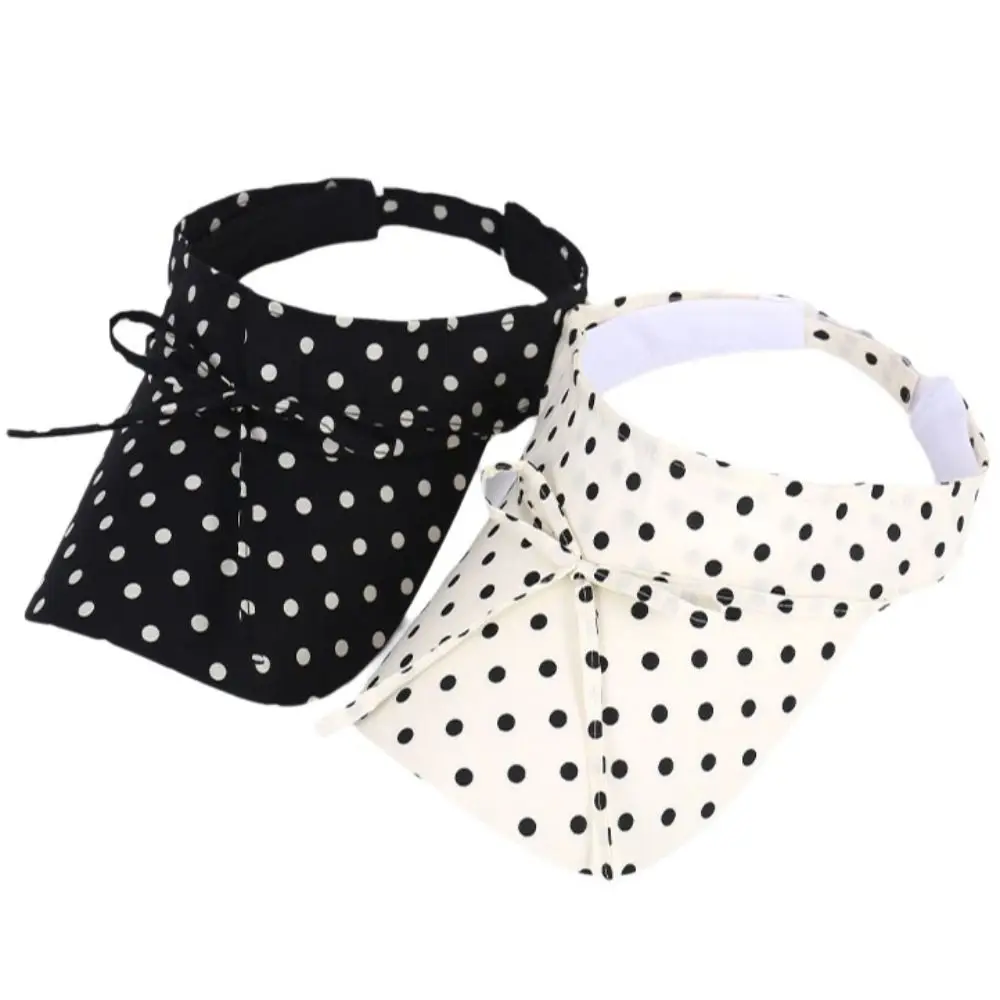 Sweet Polka Dot Visor Hat Bow Decor Polyester Empty Top Hat Wide Brim Korean Style Duckbill Cap Cycling