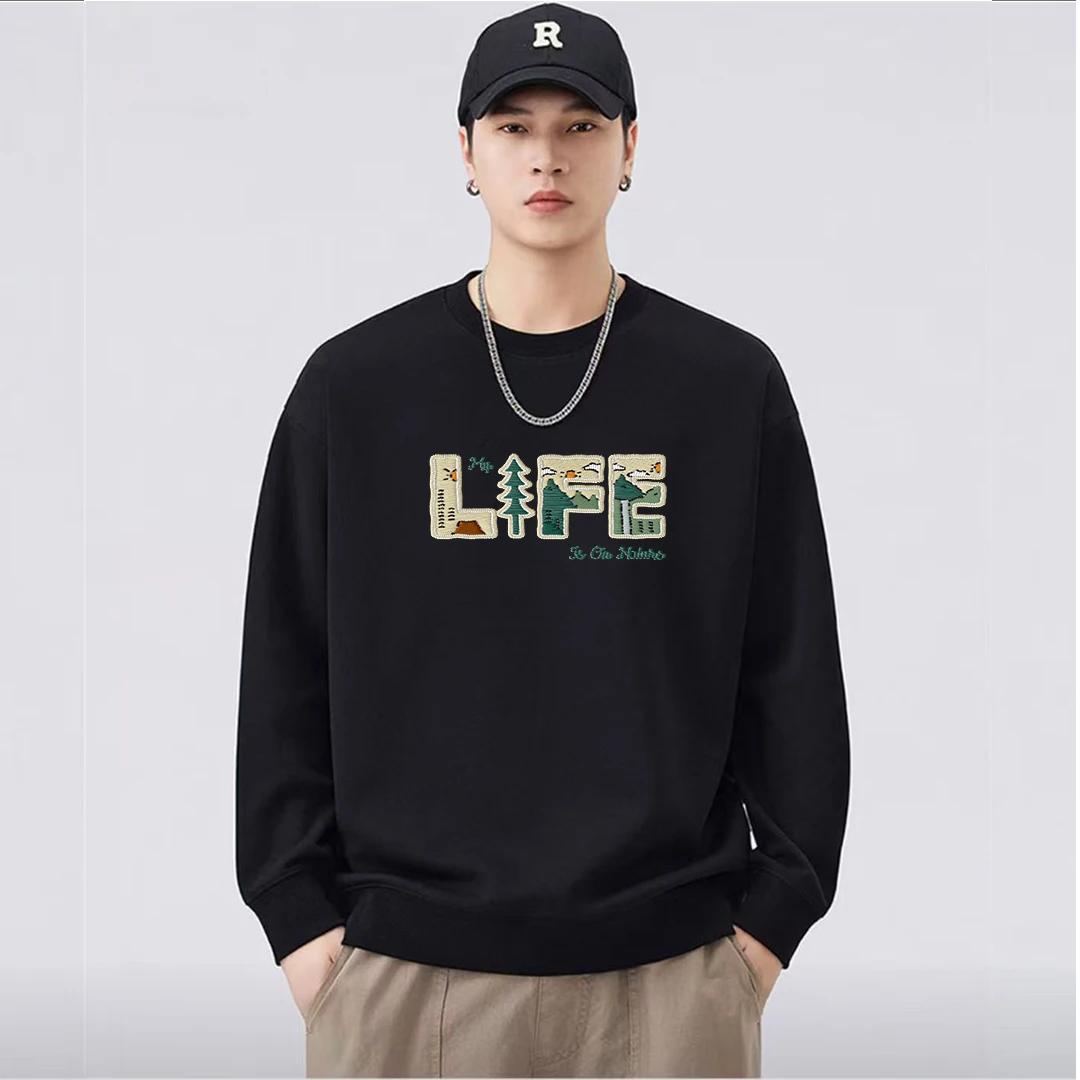 American-style Men Sweatshirt Black White Hoodies New Autumn Winter Exquisite Printed Pullover Long-sleeved Casual Top 2026