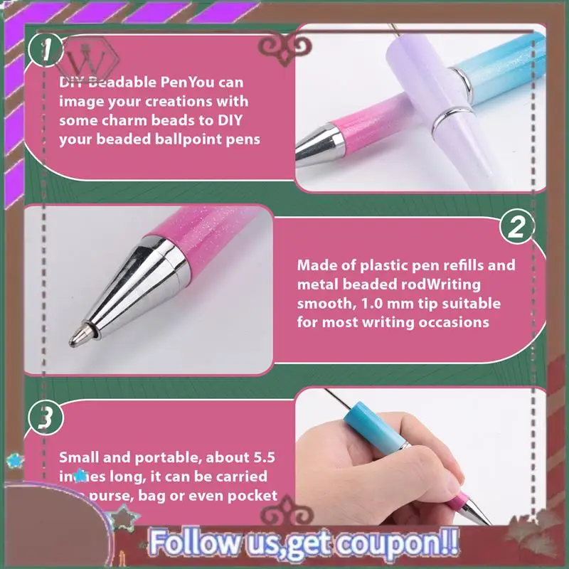 ABBG-40Pcs bolígrafo con cuentas bolígrafo de plástico DIY regalo personalizado escuela materiales de escritura para oficina papelería regalo de boda