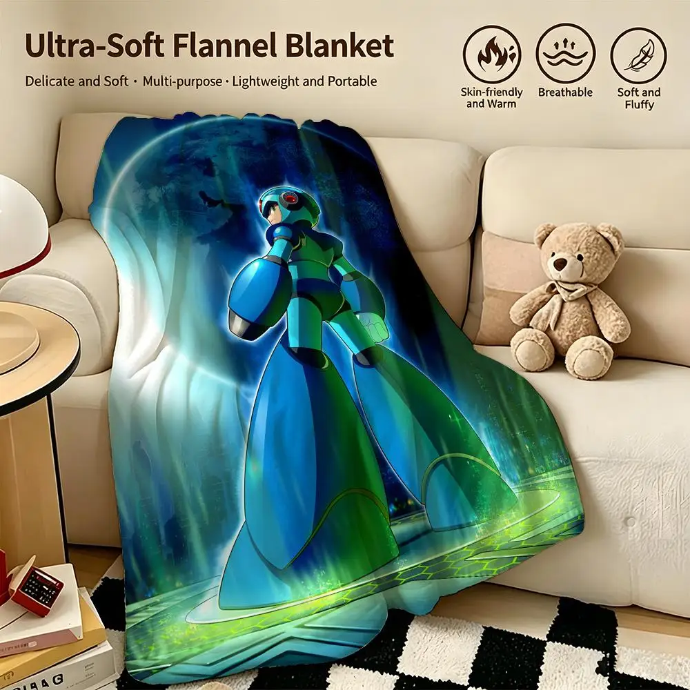 game M-Mega Man-n Throw Warm Soft Flannel Blanket, Multi-use for Sofa Bed Camping Travel Nap
