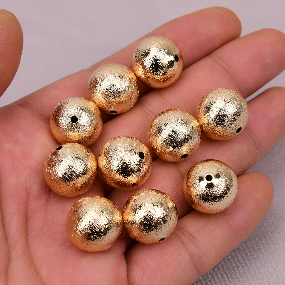 

APDGG 20 Pcs 16mm Copper Ball Brushed Beads Gold Plated Jewelry Findings DIY