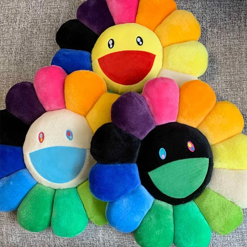 Almohada de girasol de 60cm, juguete de felpa con diseño de margaritas y arcoíris, alfombrilla de juego para suelo de bebé y niño, cojín para