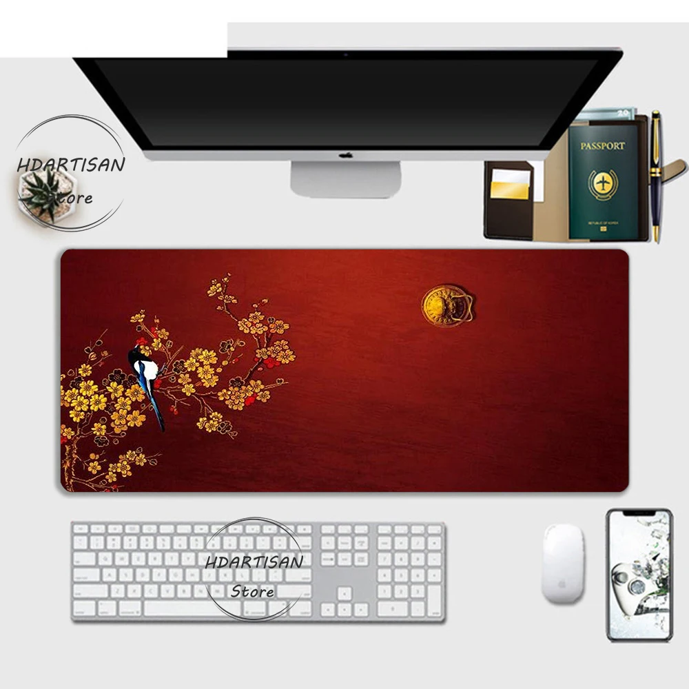 New Chinese style Flower Pad Large Color Gaming Mouse Pad Floral Mousepad Gamer Rubber Keyboard Mats Desk Pad Mat Table Decor