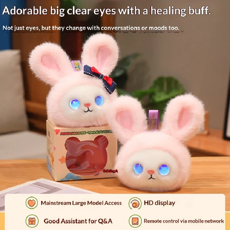 AI Big Model Talking Rabbit Plush Toy Emotional Companion Educational Interactive Kids Cute Plush Doll HD Display