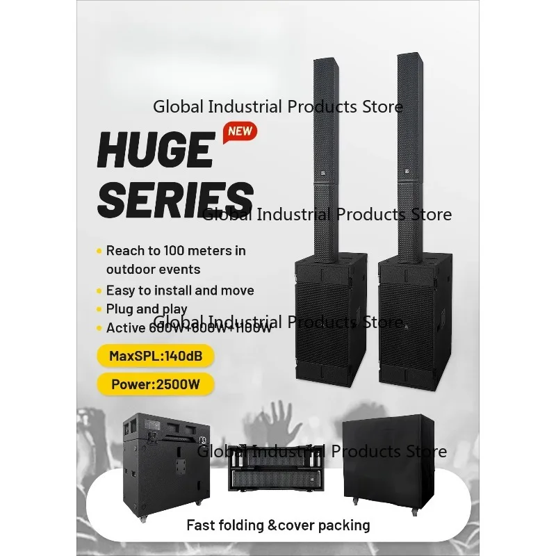 Huge Series 2500W Max SPL140dB Neodymium Active Column Speaker System with Hi-Res Audio 3-Channel Professional Sound
