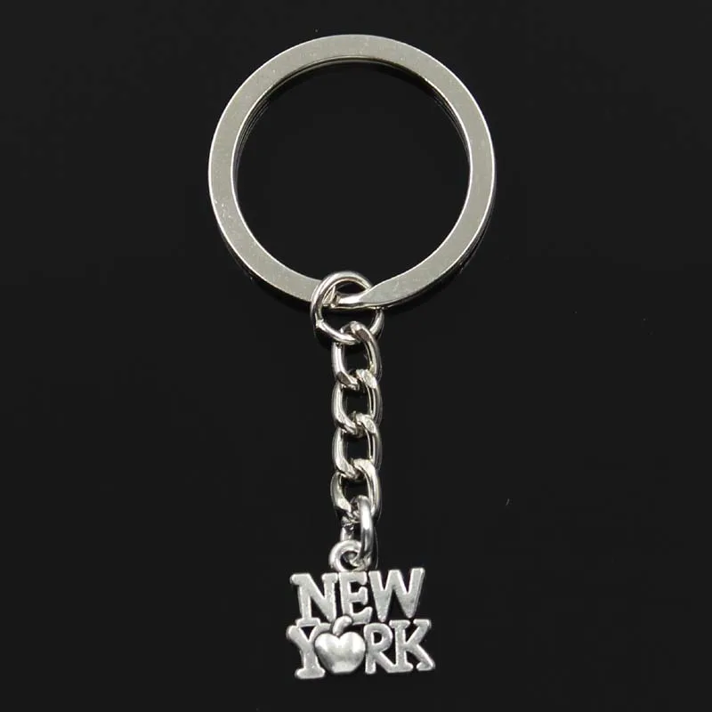 패션 하트 뉴욕 14x14mm 펜던트 30mm 열쇠 고리 금속 체인 실버 컬러 남성용 자동차 선물 기념품 키 체인, 드롭 배송