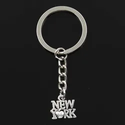 패션 하트 뉴욕 14x14mm 펜던트 30mm 열쇠 고리 금속 체인 실버 컬러 남성용 자동차 선물 기념품 키 체인, 드롭 배송