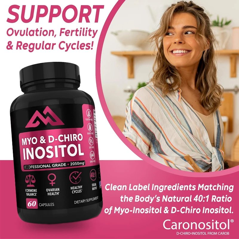 Inositol 60 capsules 40:1 hormonal balance vitamin B8 female fertility supplement, regulating menstrual cycle, ovarian health