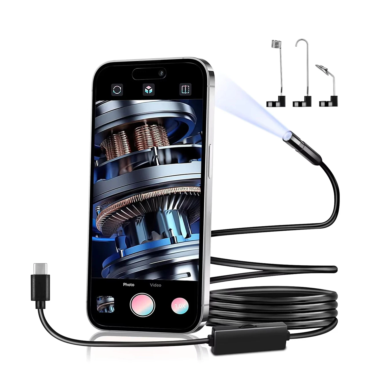 2MP Endoscope Camera with Light Mini Inspection Camera for Phone Tablet 8mm IP67 Waterproof Pipeline Borescope Type C