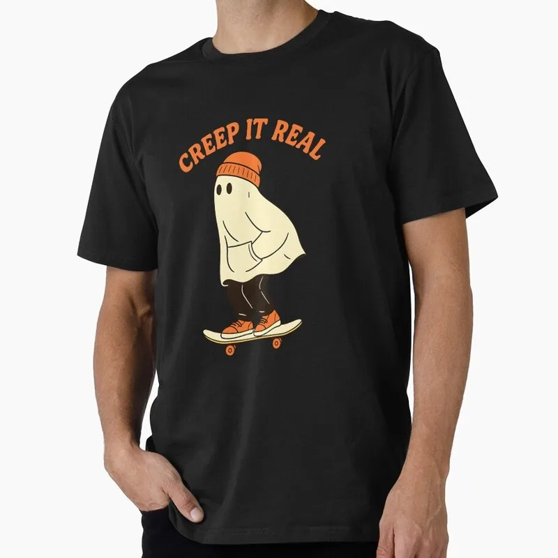 Creep It Real Ghost Print Halloween Gift T Shirt Funny Spooky Boo Cute Ghost Lover Tee Unisex Trick or Treat Costume Party
