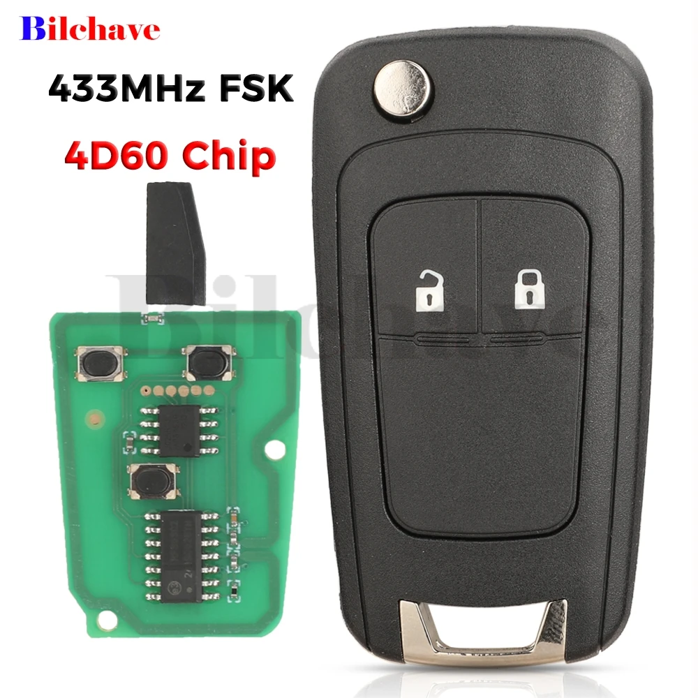 Jingyuqin 433mhz 4d60 fsk 2 botões flip remoto chave do carro para chevrolet vela 2019 2020 2021 + carro remoto flip chave de controle fob