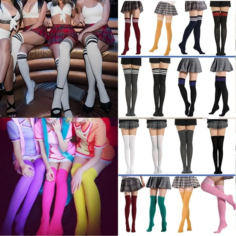 

Japanese Korean Style Over Knee Socks Womens Stripe Long Sock Sport Thigh High Black White Sexy Cosplay Girls Warm Tube Hosiery